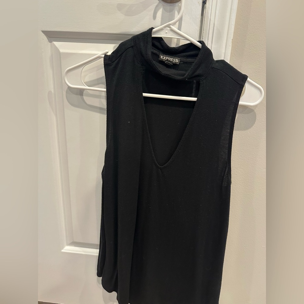 Express Women’s Sleeveless Keyhole High Neck Black Tank Top Size M